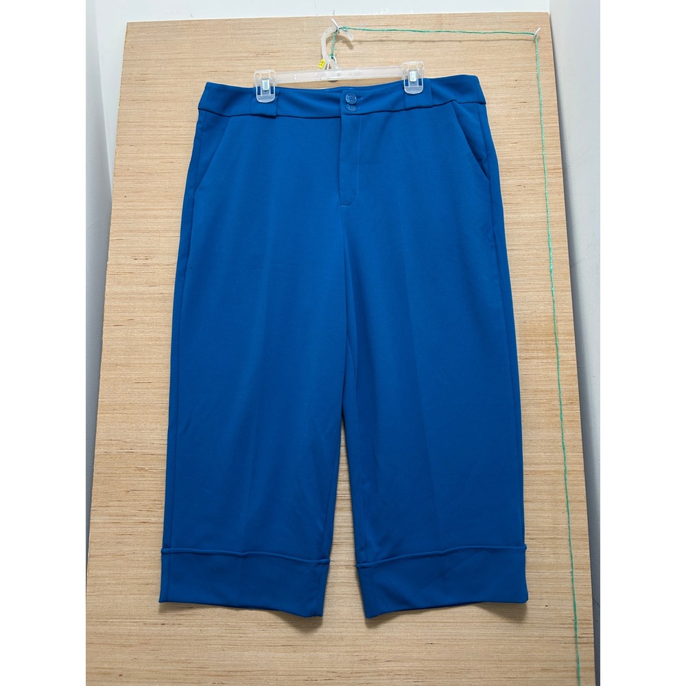 Cato Womens 18W Royal Blue Wide Leg Cropped Trousers Cuffed Hem Career Pants